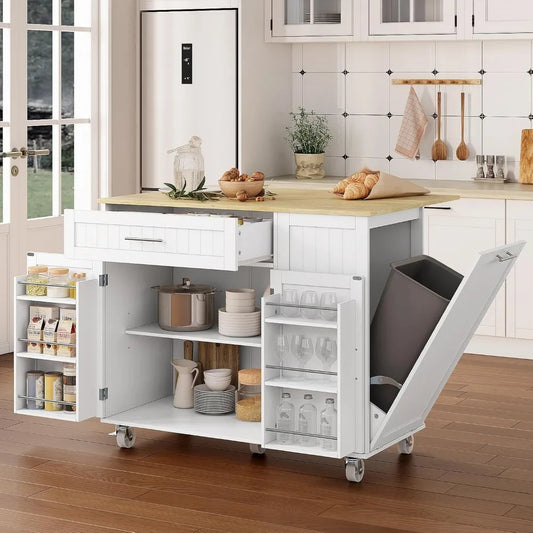 RBXC Kitchen Island With Storage On Wheels And Drop Leaf