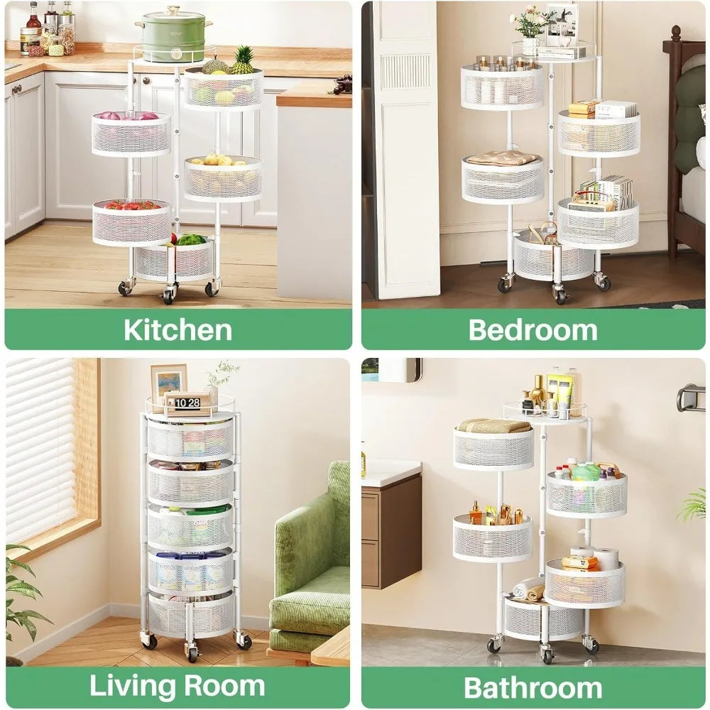 Fruit And Vegetable Rotating Storage Rack 5 Tier Cart