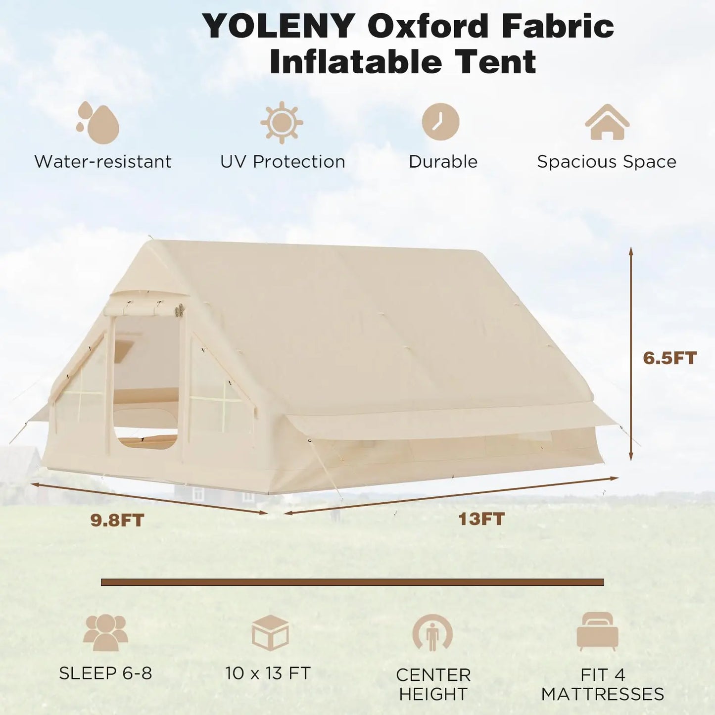 SENLEETO Inflatable Camping Tent Glamping 4 Season Shelter