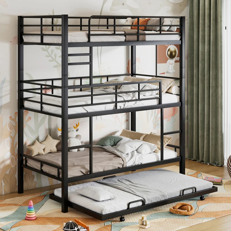 Metal Twin Bed System Combines Three Beds With Guardrails