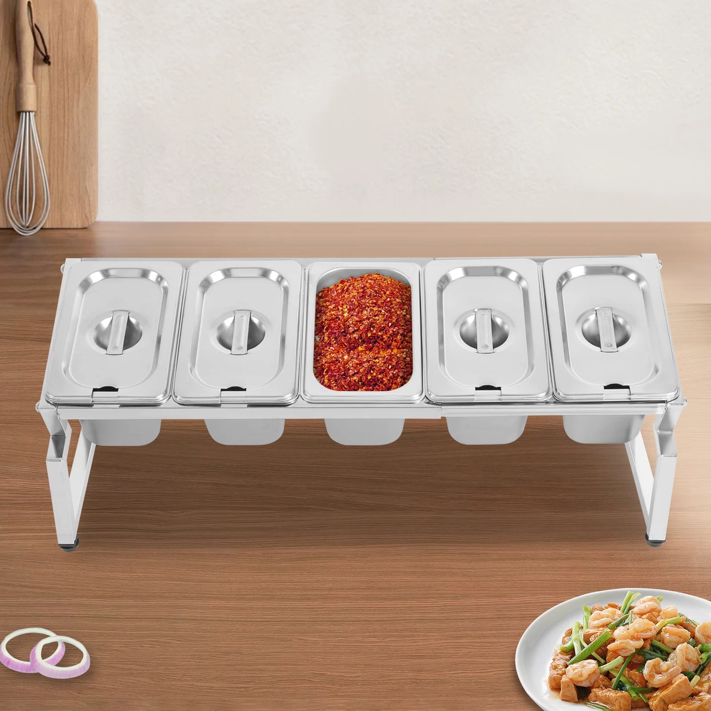 Stainless Steel Spice Rack With 5 Pans And Adjustable Length
