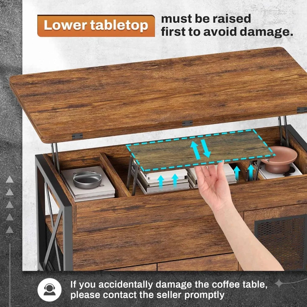 HUANZHUANG Lift Top Coffee Table With Storage Cabinet 4 In 1 Farmhouse Living Room