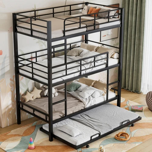 Metal Twin Bed System Combines Three Beds With Guardrails