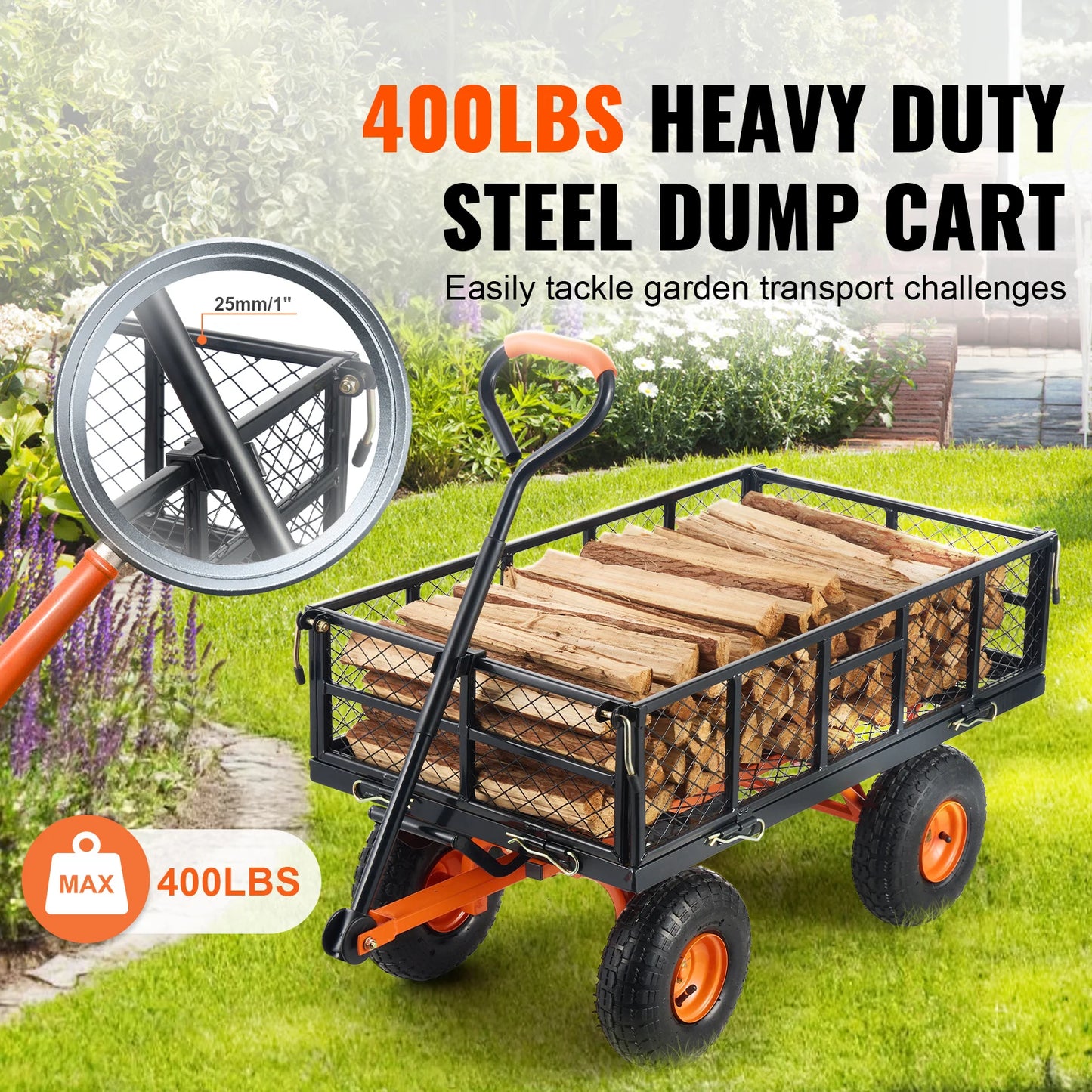 SucceBuy Garden Cart Sturdy Metal Utility Dump Cart