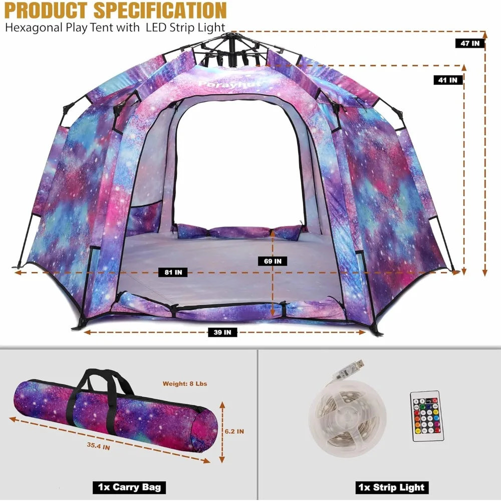 Hexagon Kids Play Tent With Led Lights Indoor Playhouse