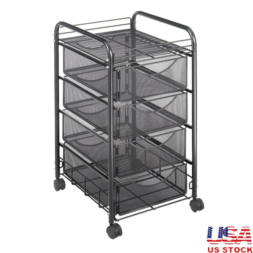 Onyx Double Mesh Mobile File Cart With 4 Steel Drawers