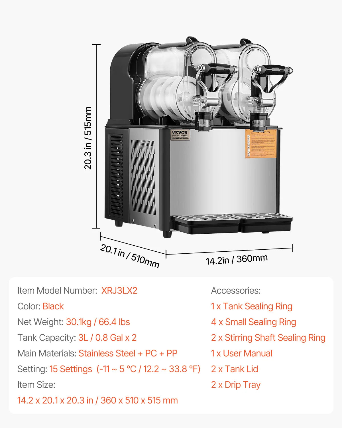 VEVOR Slushy Machine Commercial Stainless Steel Margarita