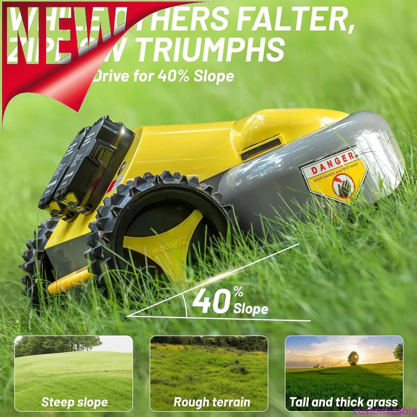 XMSJ Remote Lawn Mower Battery Powered All Wheel Drive