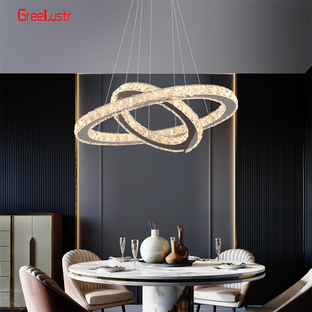 GreeLustr Crystal Chrome Led Pendant Light Fixture Classic