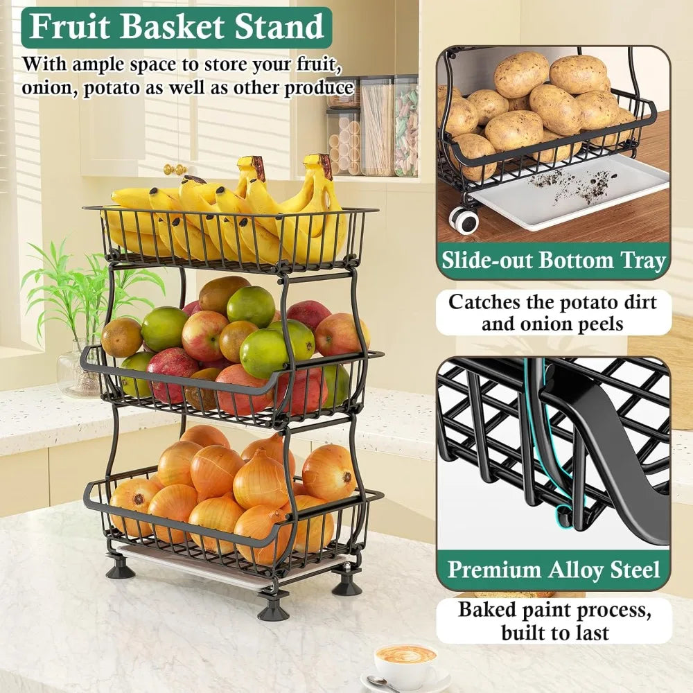 Pantry Organizer Cart With Wheels Stackable Wire Baskets