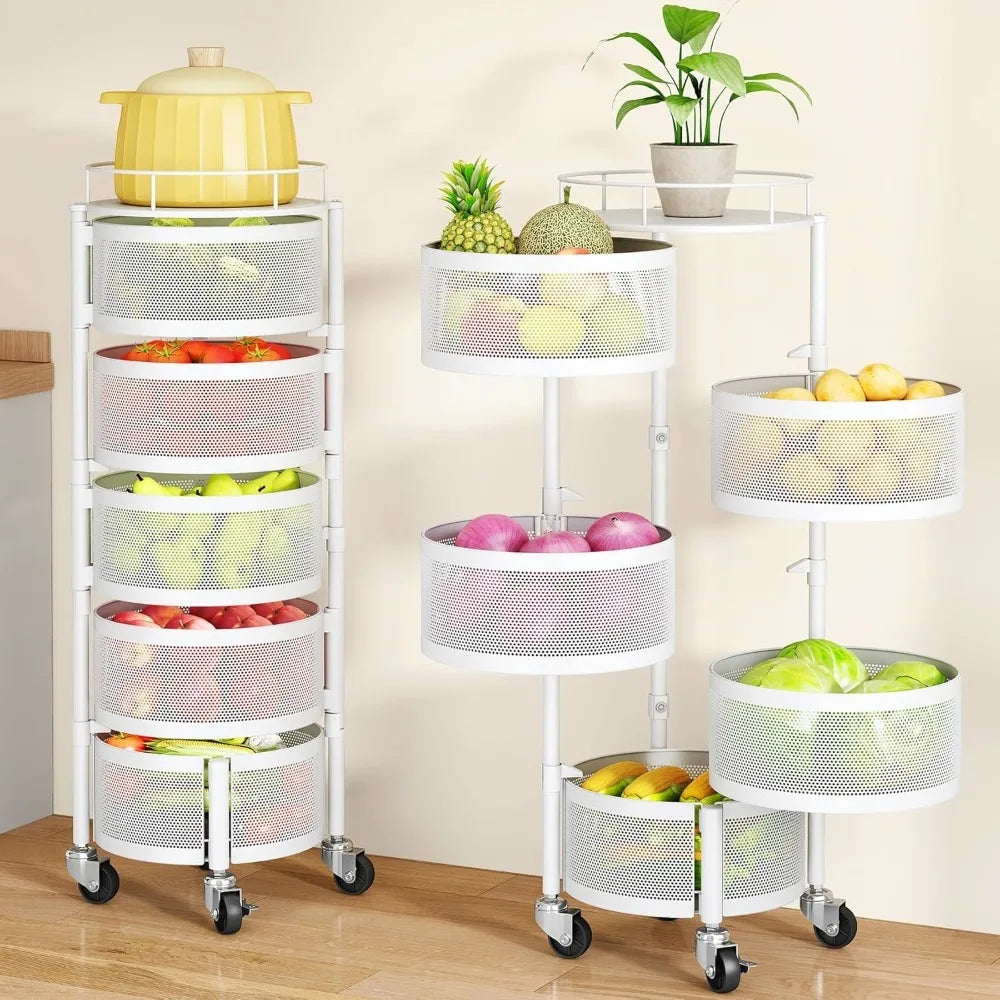 Fruit And Vegetable Rotating Storage Rack 5 Tier Cart