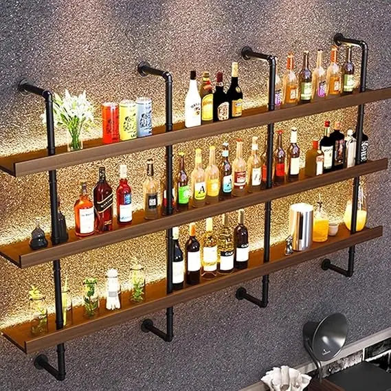 DAFIFY Wall Mount Wine Rack With LED Light And Glass Holder