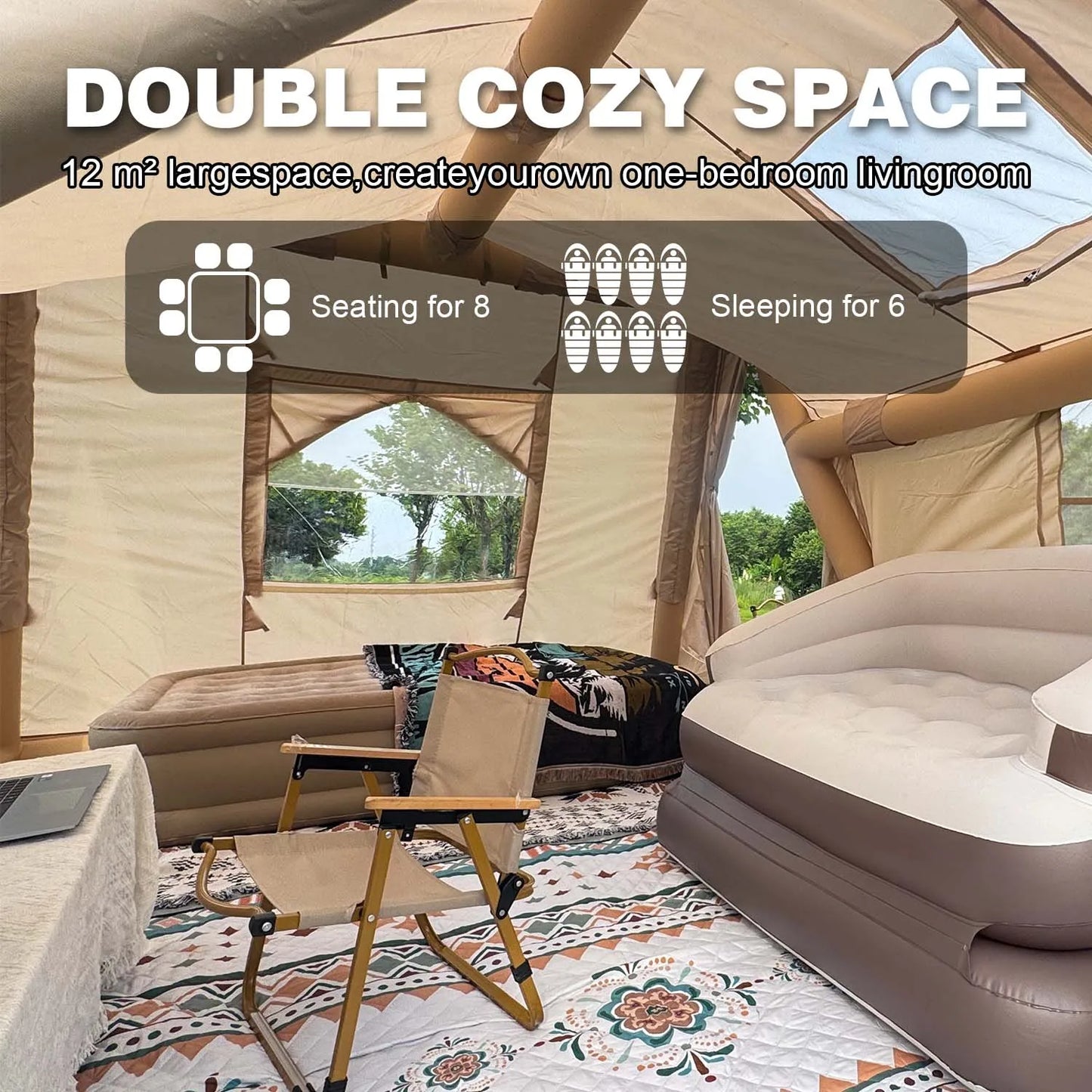 SENLEETO Inflatable Cabin Tent for Camping Quick Setup