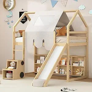 Harper And Bright Designs Loft Bed With Slide Blackboard