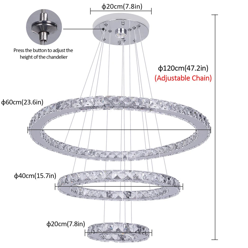 GreeLustr Five Ring Crystal LED Modern Chandelier Lamp