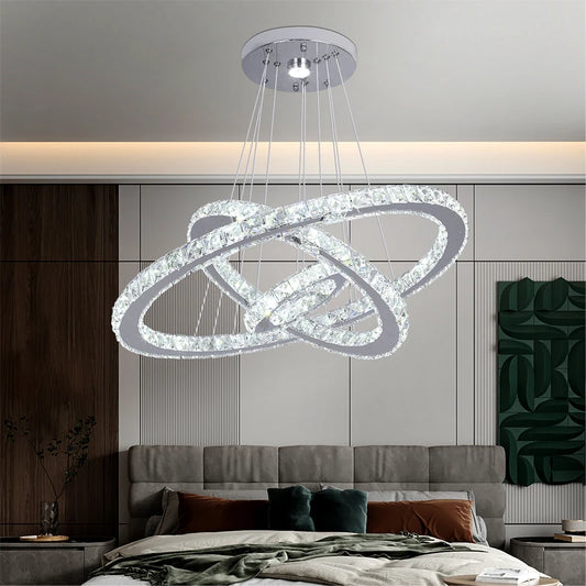 GreeLustr Five Ring Crystal LED Modern Chandelier Lamp