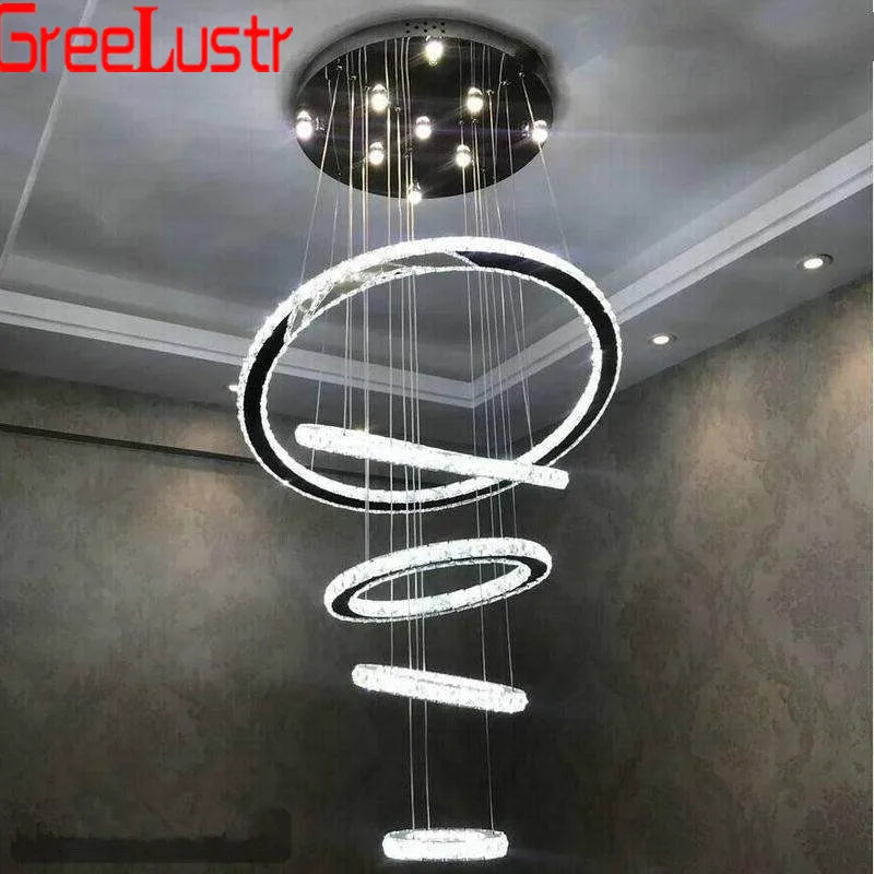 GreeLustr Five Ring Crystal LED Modern Chandelier Lamp