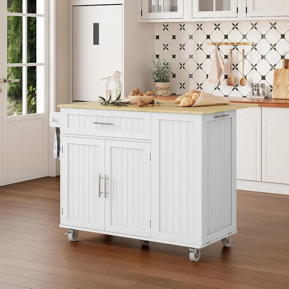 RBXC Kitchen Island With Storage On Wheels And Drop Leaf