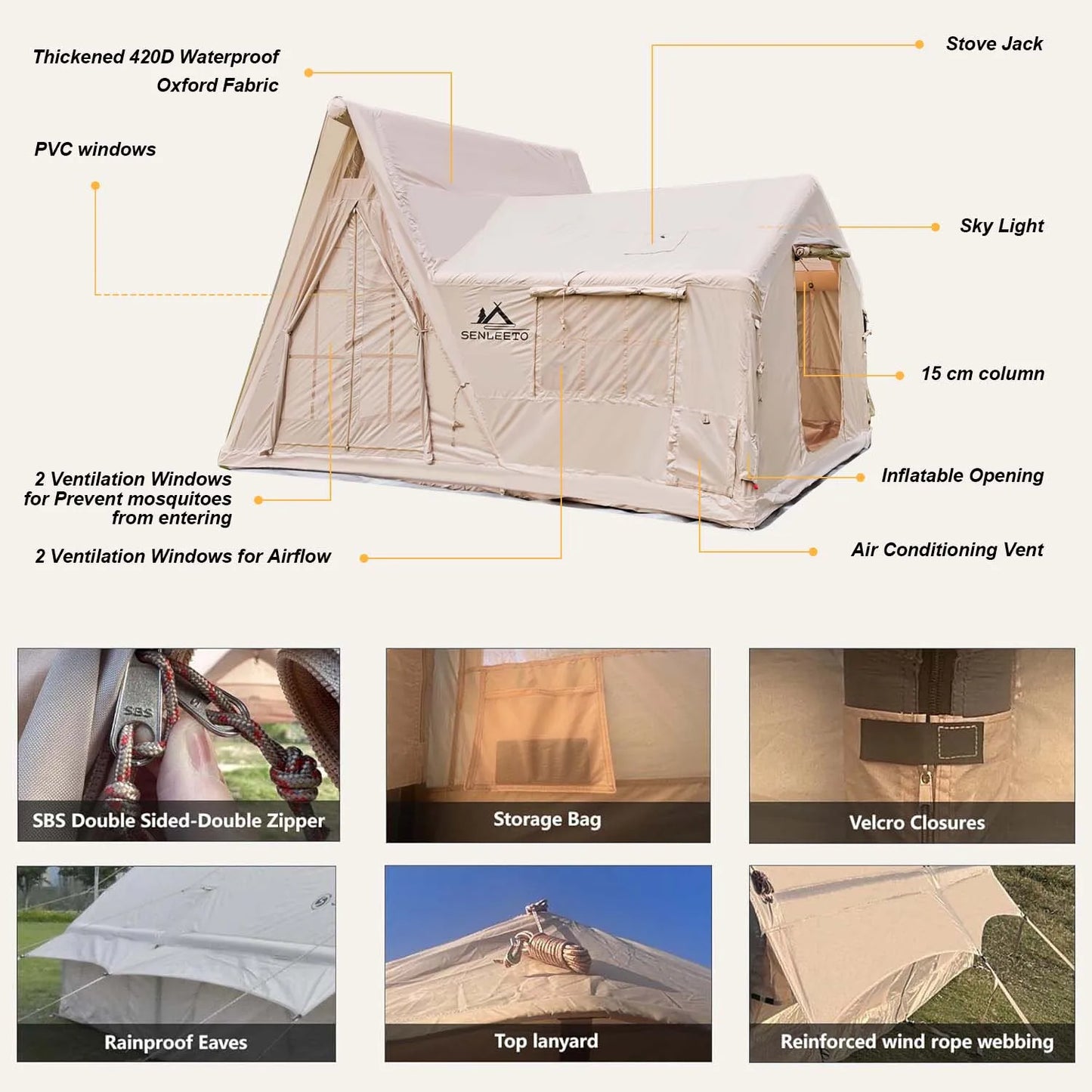 SENLEETO Inflatable Cabin Tent for Camping Quick Setup