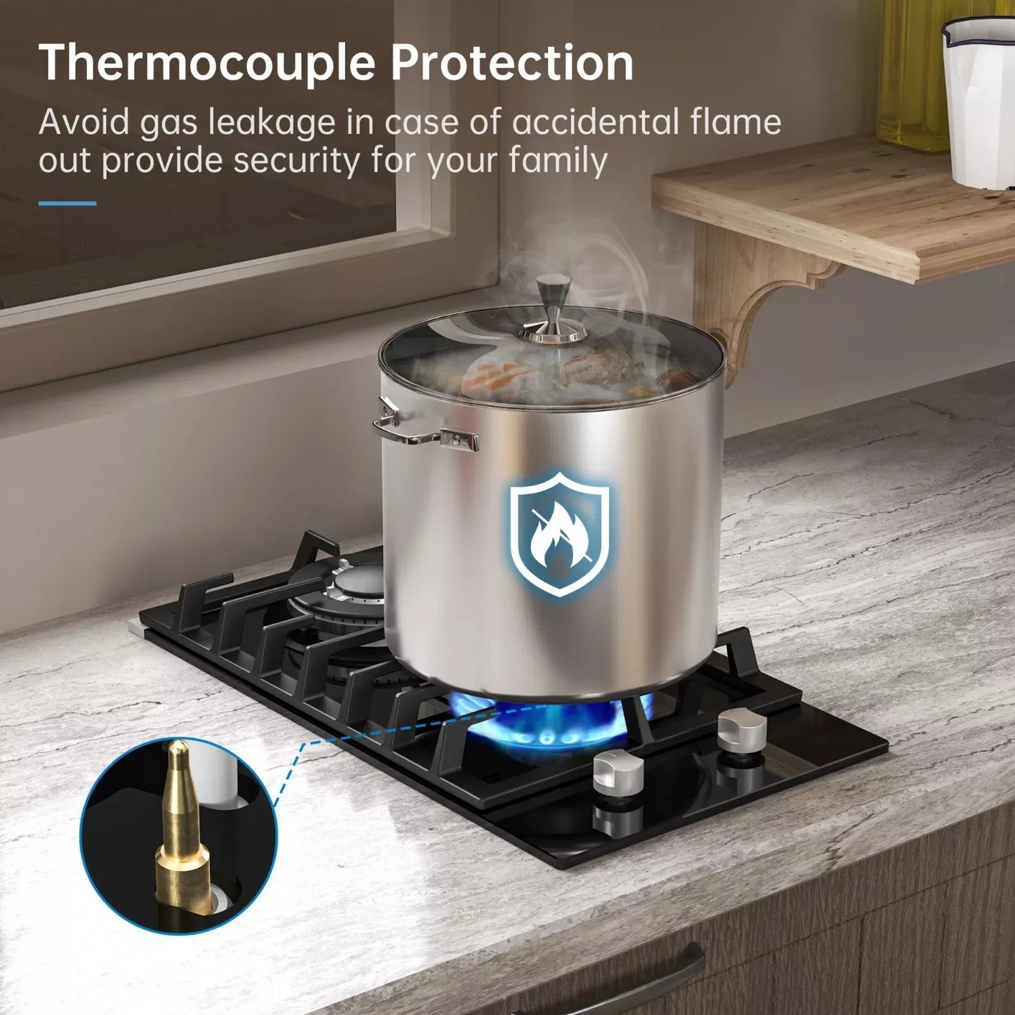 Tieasy Dual Fuel LPG NG Gas Cooktop 2 Burner Thermocouple