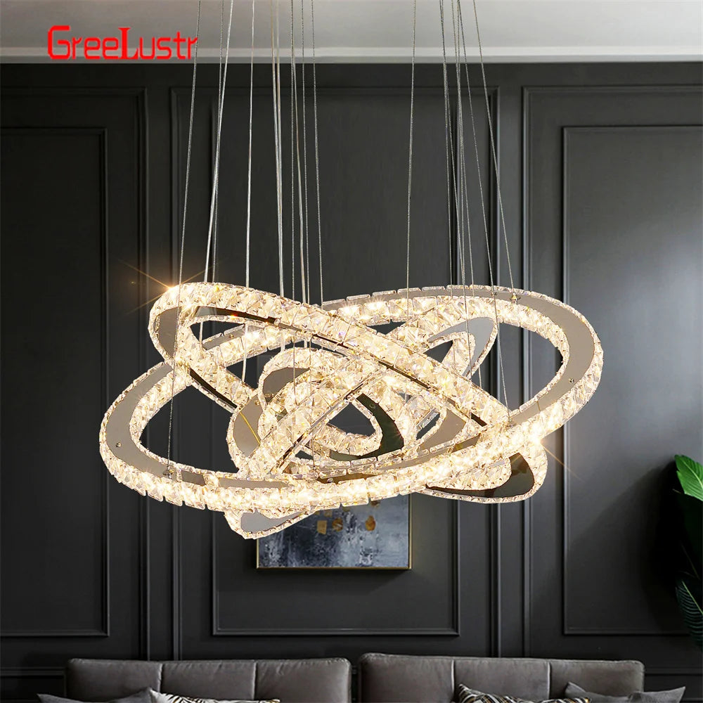 GreeLustr Crystal Chrome Led Pendant Light Fixture Classic