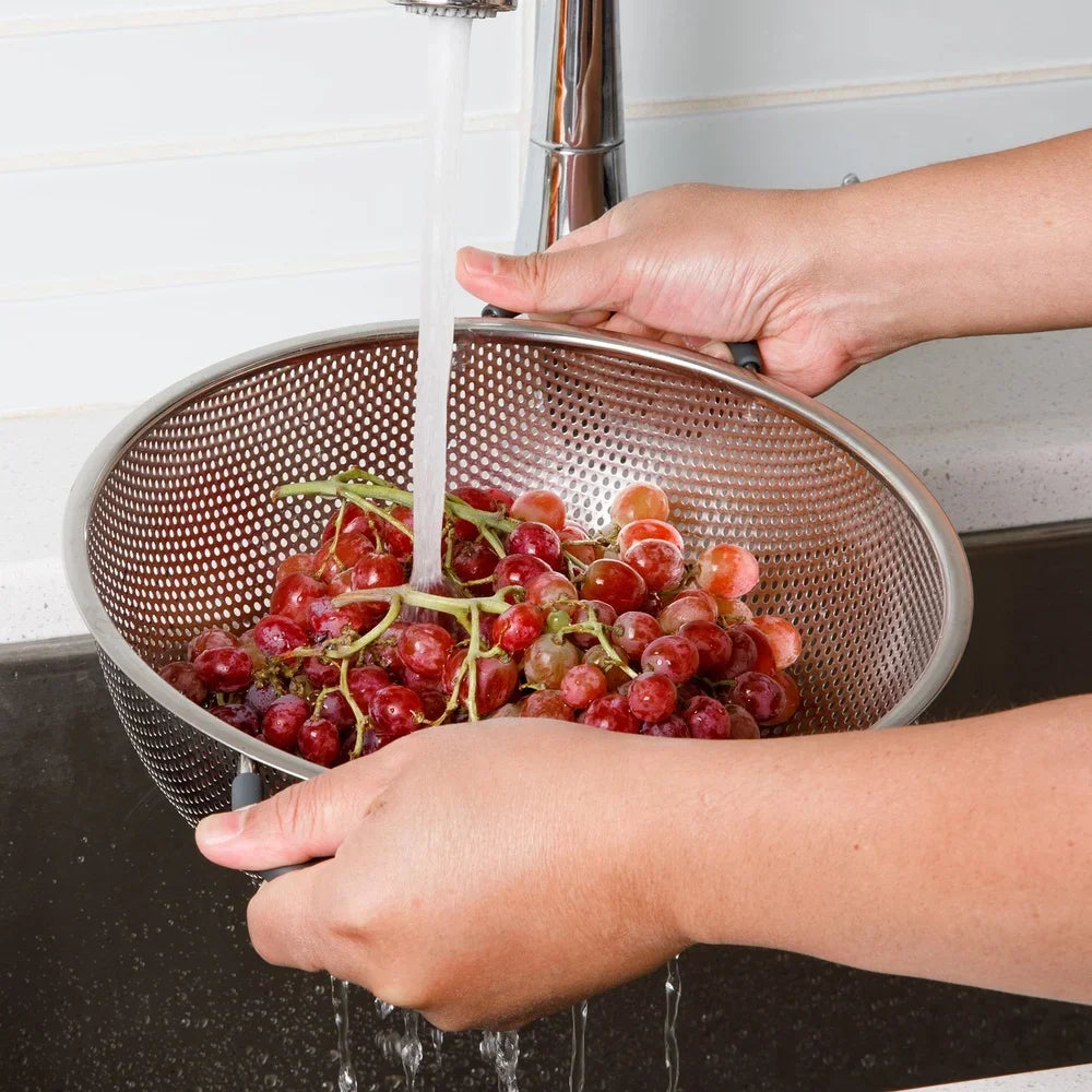 Stainless Steel Colander With Soft Grip Handles Footed Base