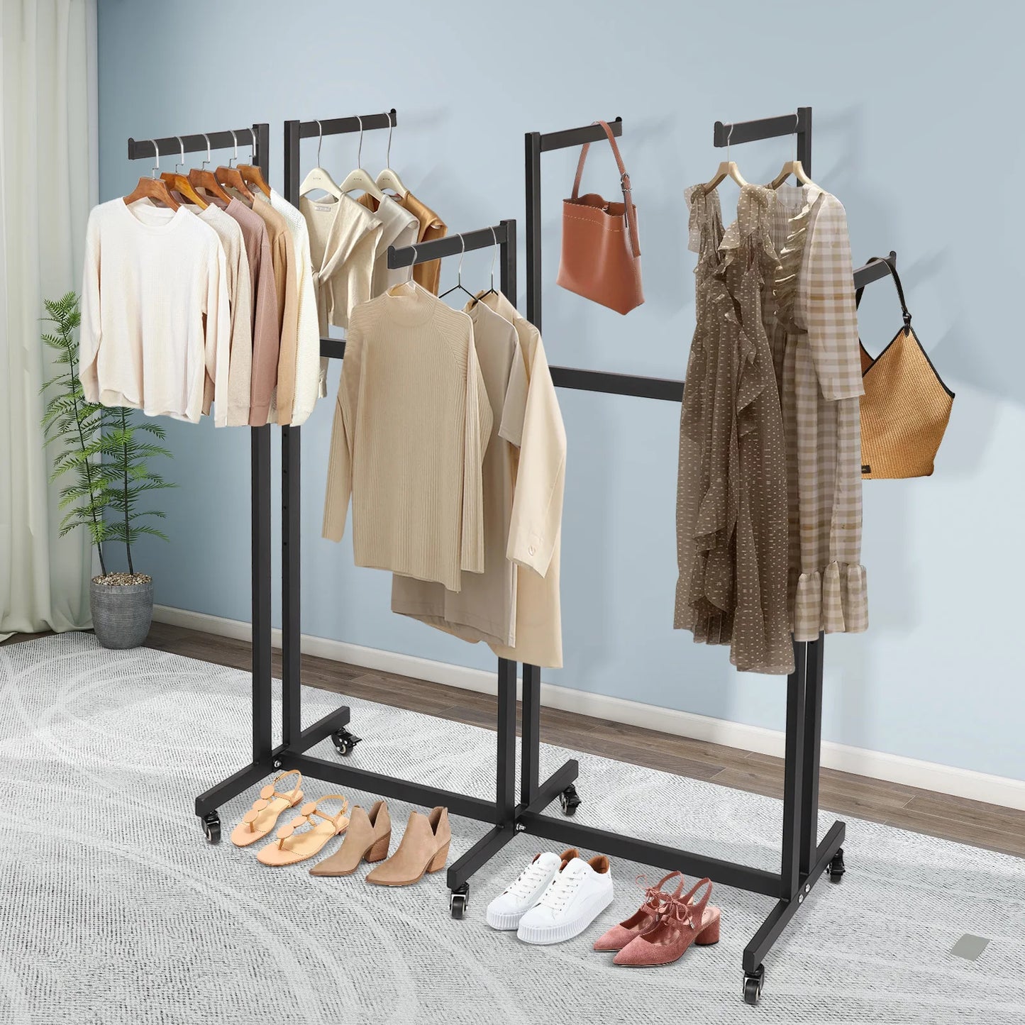 Bymaocar Garment Rack With Wheels Adjustable Six Arm
