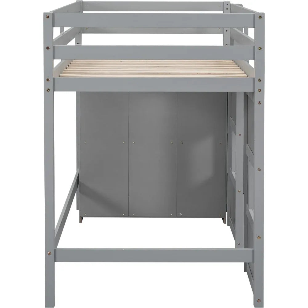 Merax Wood Loft Bed With Storage Wardrobe And 2 Windows