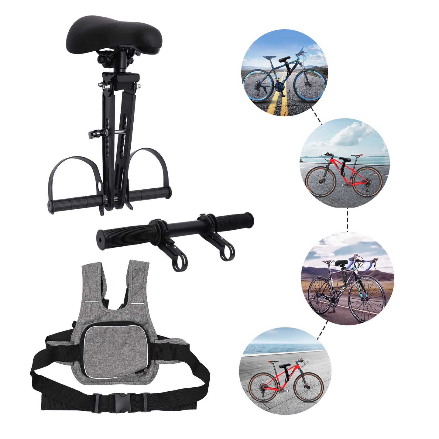 Kids Bike Seat And Handlebar Accessory Combo Pack Mounted