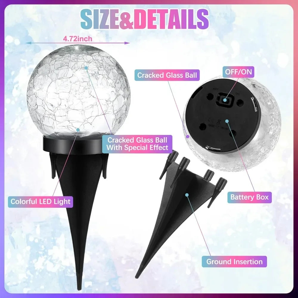 6 Pack Solar Globe Lights Outdoor Crystal Ball Lawn Decor