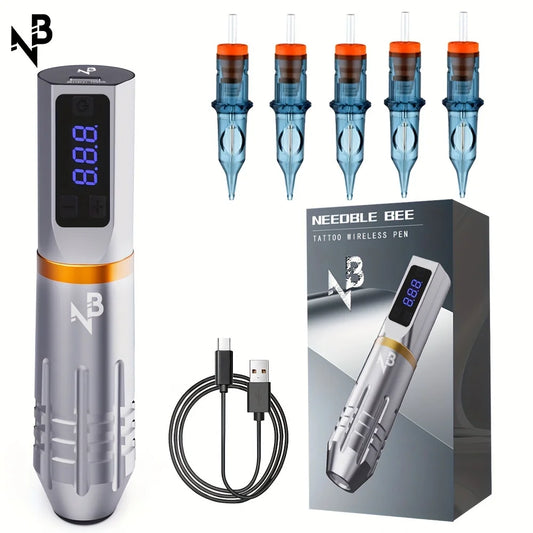 Gold Plume Tattoo Pen Machine Wireless Kit Brushless Motor