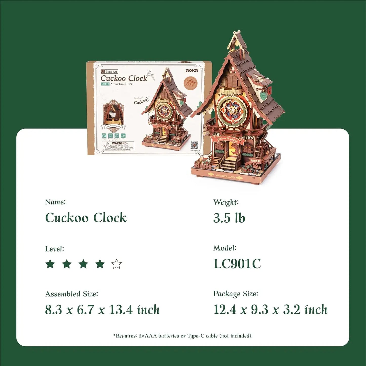 Robotime Rokr Cuckoo Clock Kit Black Forest 3D Puzzle