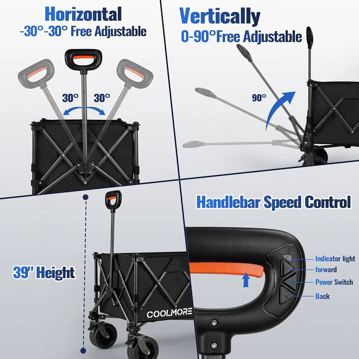 Electric Collapsible Utility Wagons 330lbs Capacity, Carts Foldable with Wheels Brakes Portable for Beach Garden Outdoor