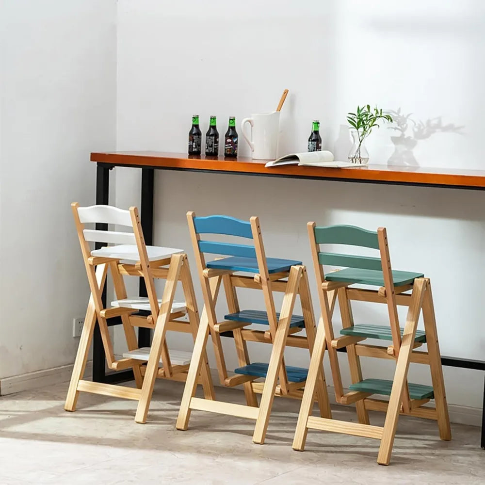 Chengwei Foldable Wood Bar Stool 3 Step Indoor Ladder