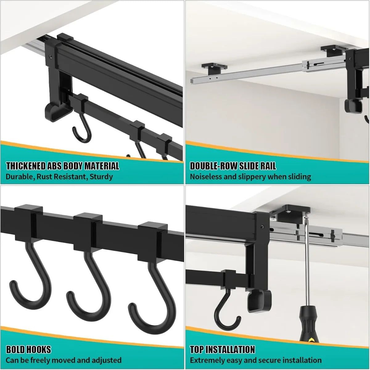 Adjustable Pot Rack With 7 Hooks Pull Out Pan Organizer