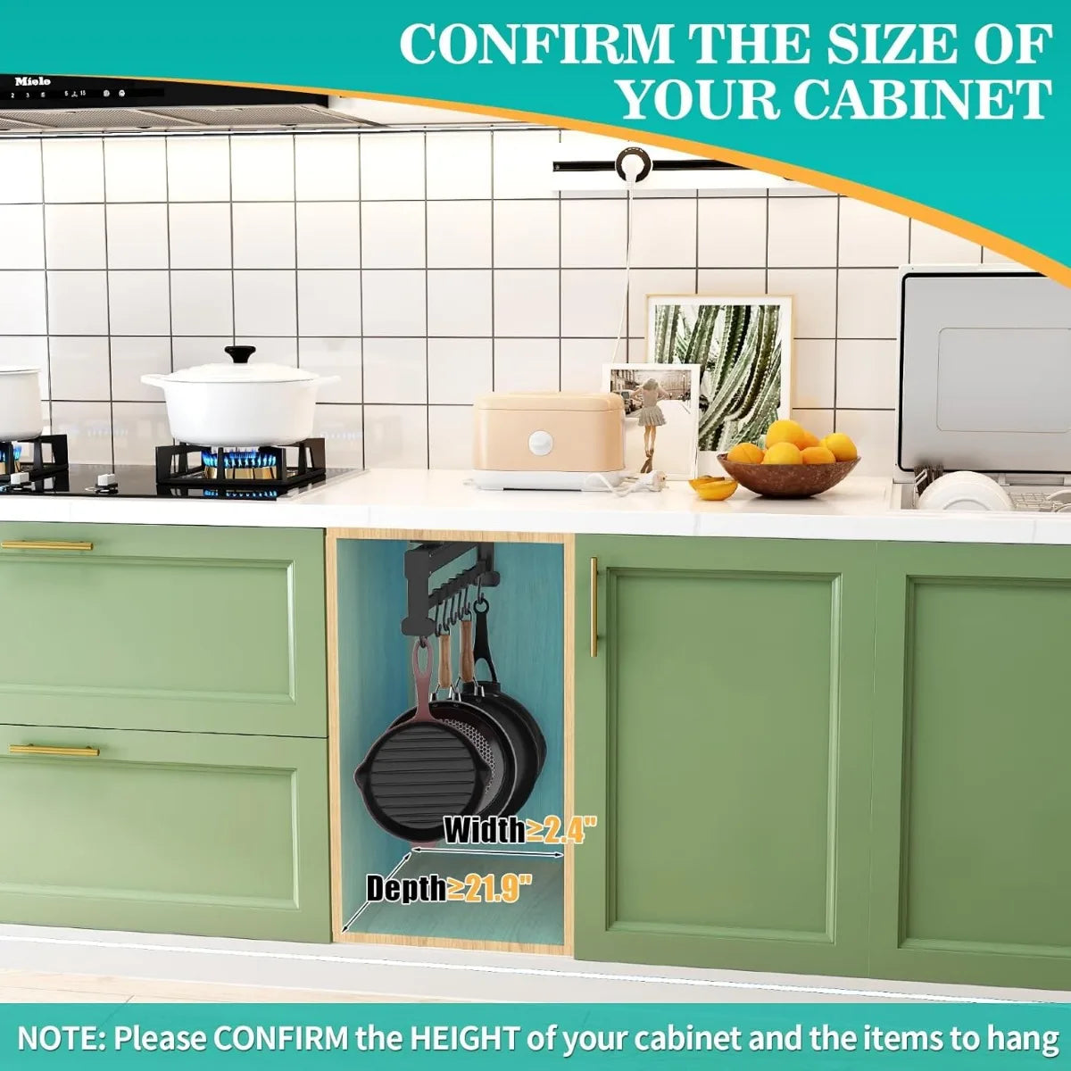 Adjustable Pot Rack With 7 Hooks Pull Out Pan Organizer