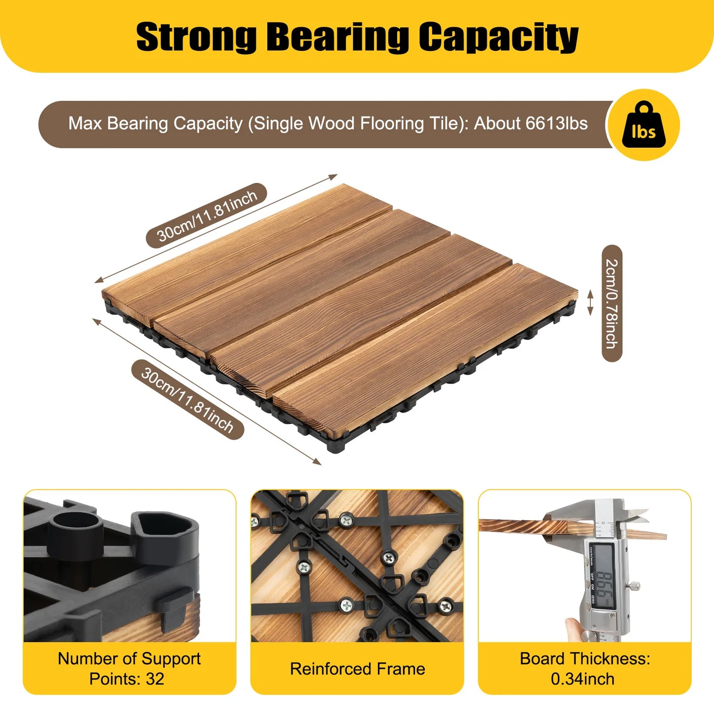 Interlocking Carbonized Wood Patio Deck Tiles Outdoor