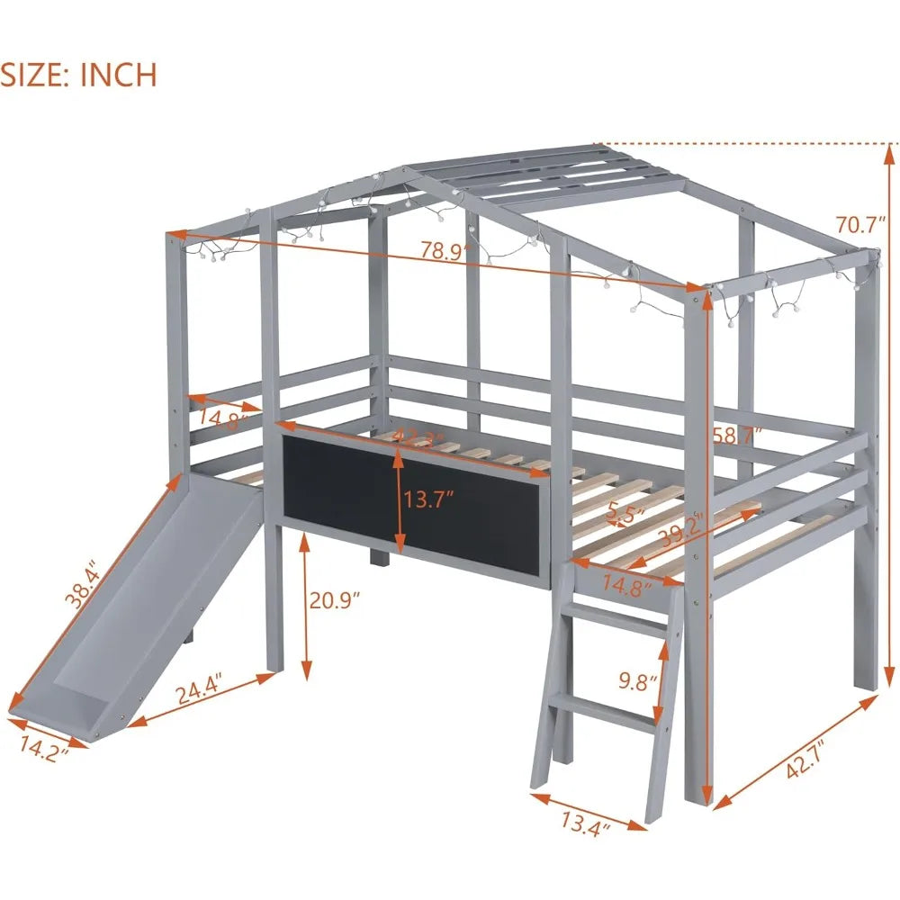 Harper And Bright Designs Loft Bed With Slide Blackboard