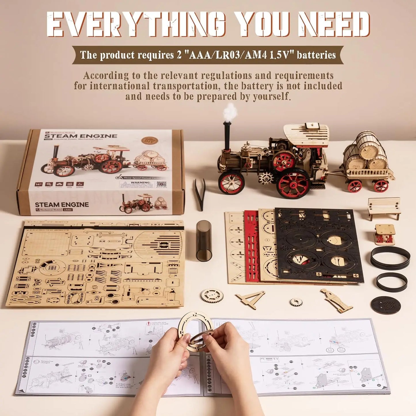 Robotime Rokr Model Kit 3D Wooden Puzzle Steam Locomotive