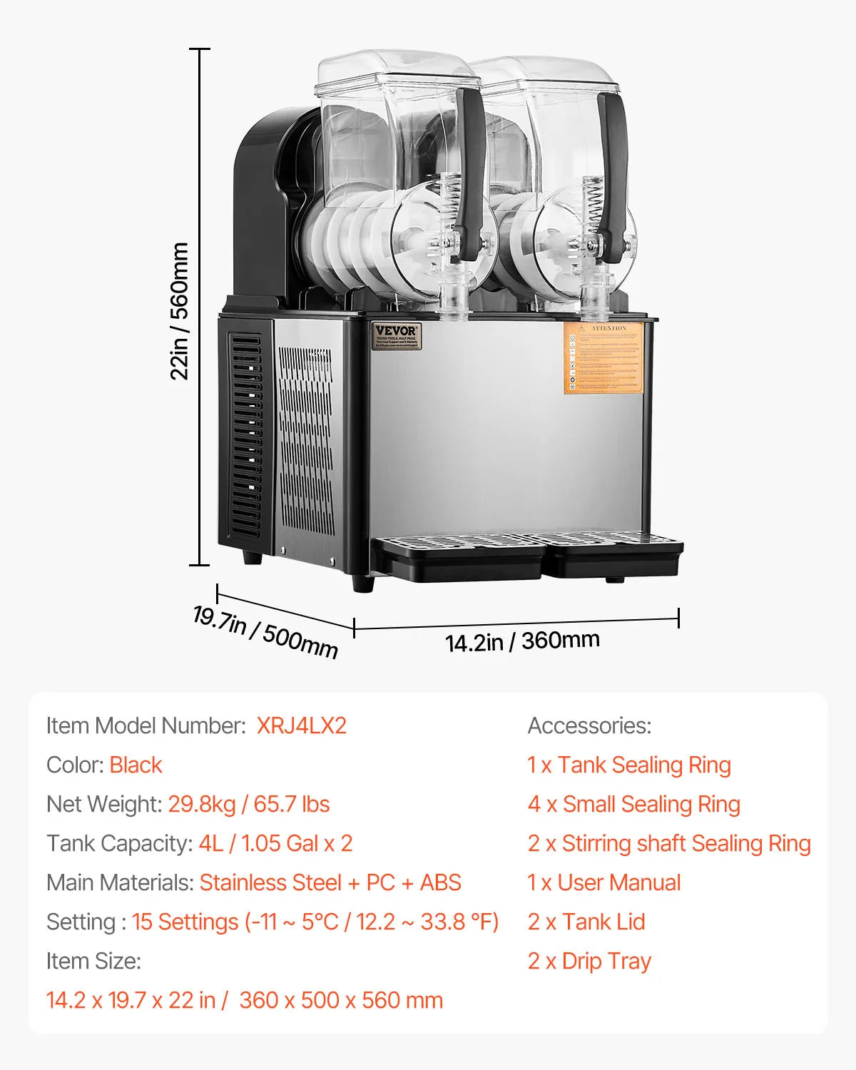 VEVOR Slushy Machine Commercial Stainless Steel Margarita