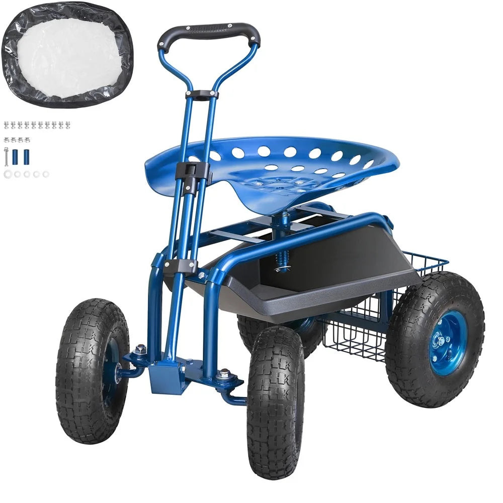 DUTRIEUX Rolling Garden Cart with Seat and Inflatable Tires