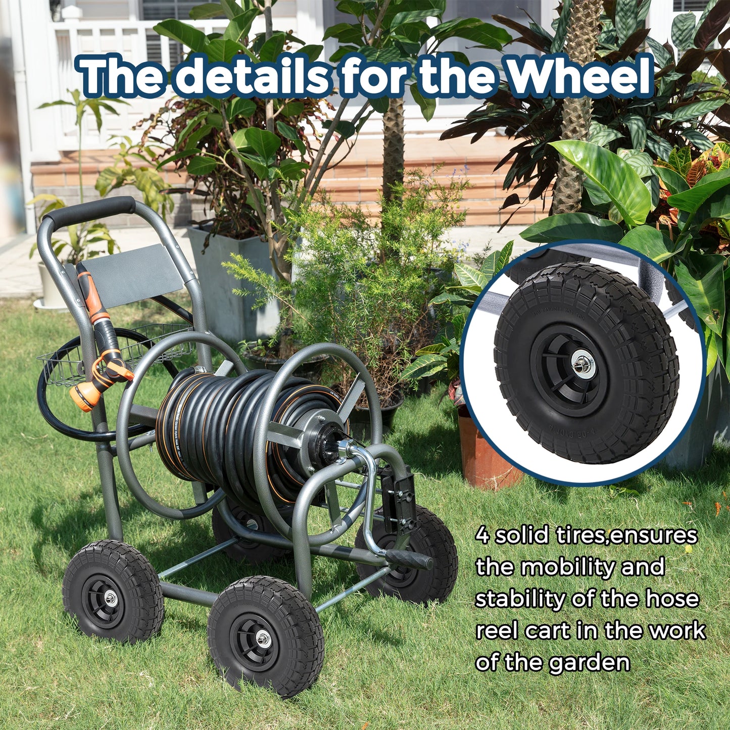 Giraffe Tools Hose Reel Cart With Wheels For Outdoors