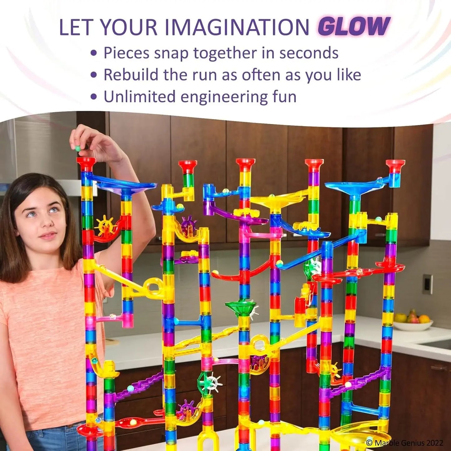 Glow Marble Run Track Set 300 Pieces for Kids STEM Education