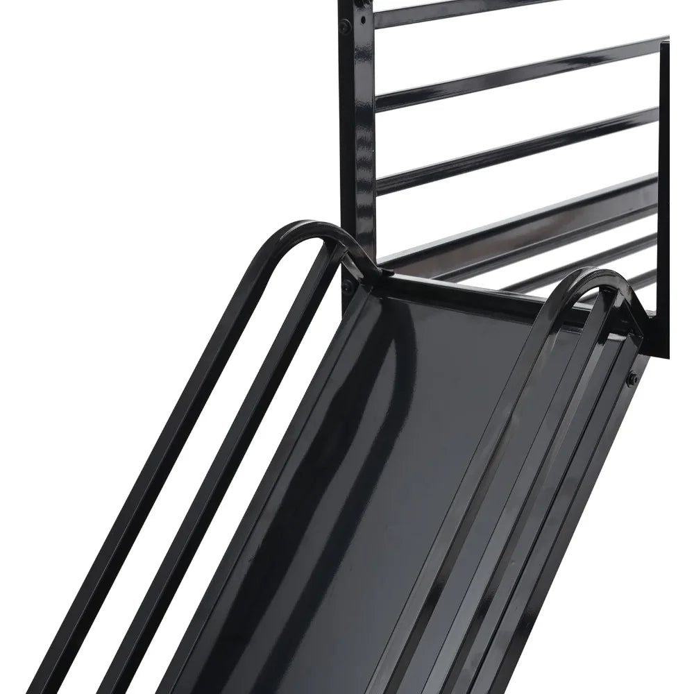 Twin Over Twin Metal Bunk Bed With Slide And Guardrail