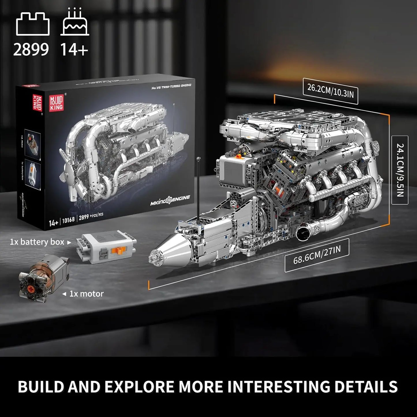 V8 Twin Turbo Engine Model Kit Building Block Set Pro