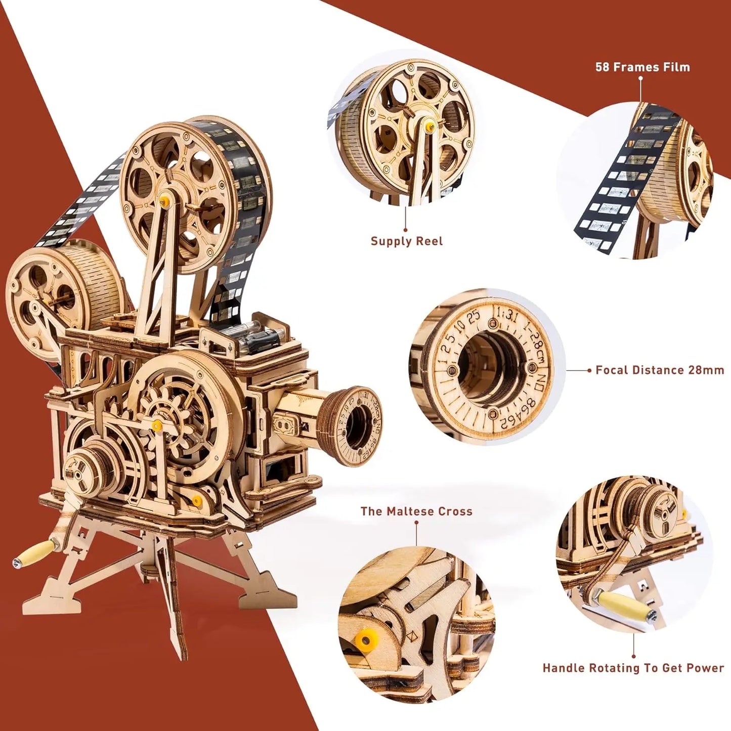 Robotime Hand Crank Vitascope 3D Wooden Puzzle Toy