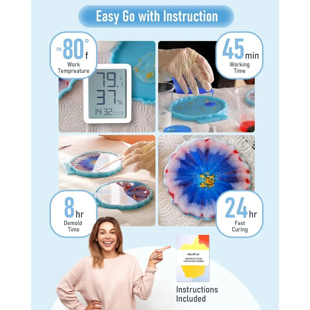 Crystal Clear Epoxy Resin Kit High Gloss Bubbles Free Art