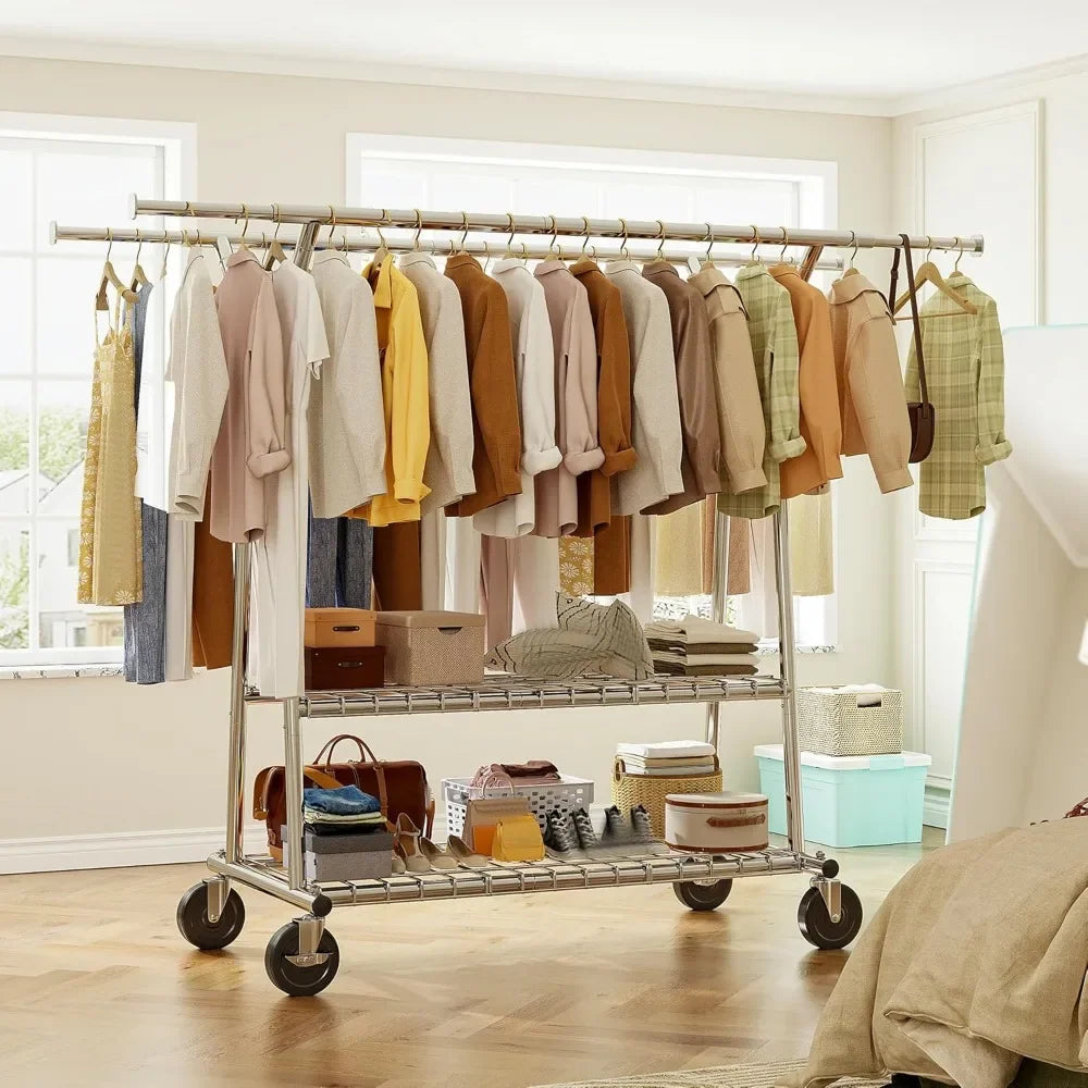 Guangbai Heavy Duty Clothes Rack Rolling With Shelves