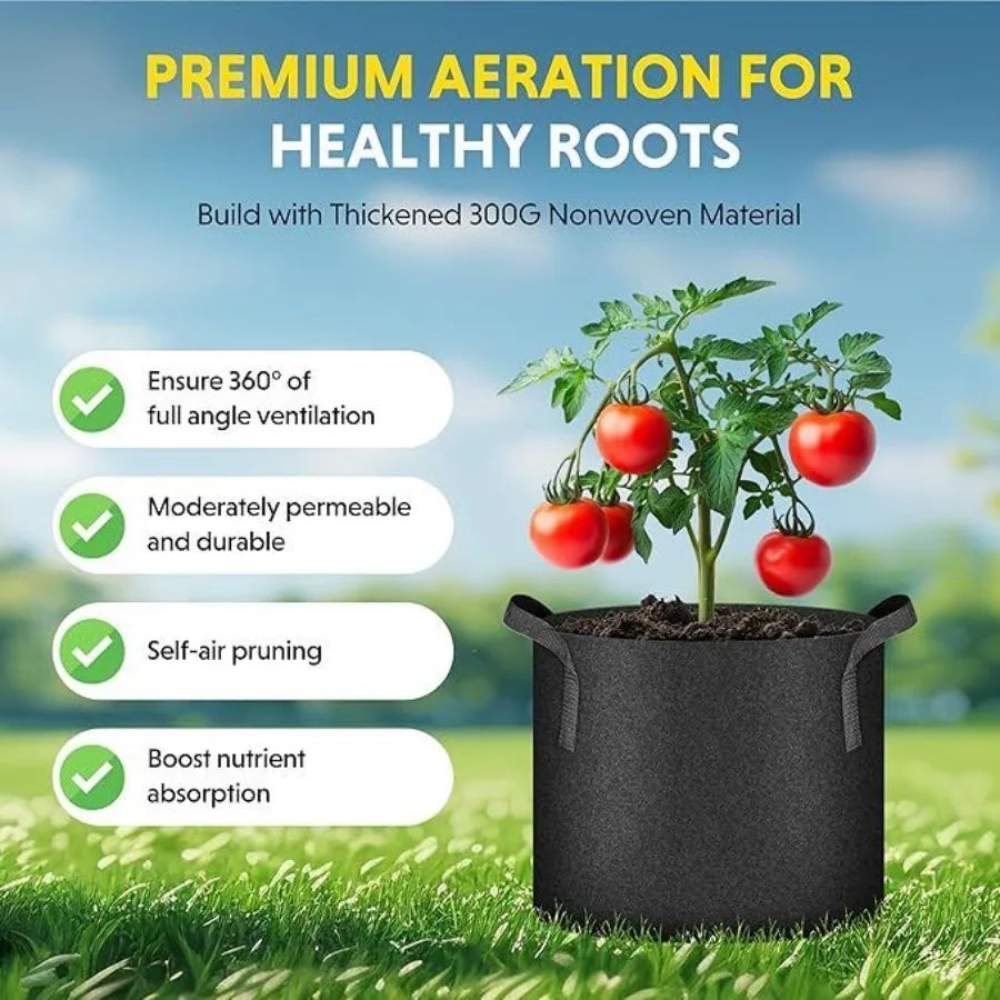 5 Pack Thickened Nonwoven Plant Grow Bags Aeration Handles