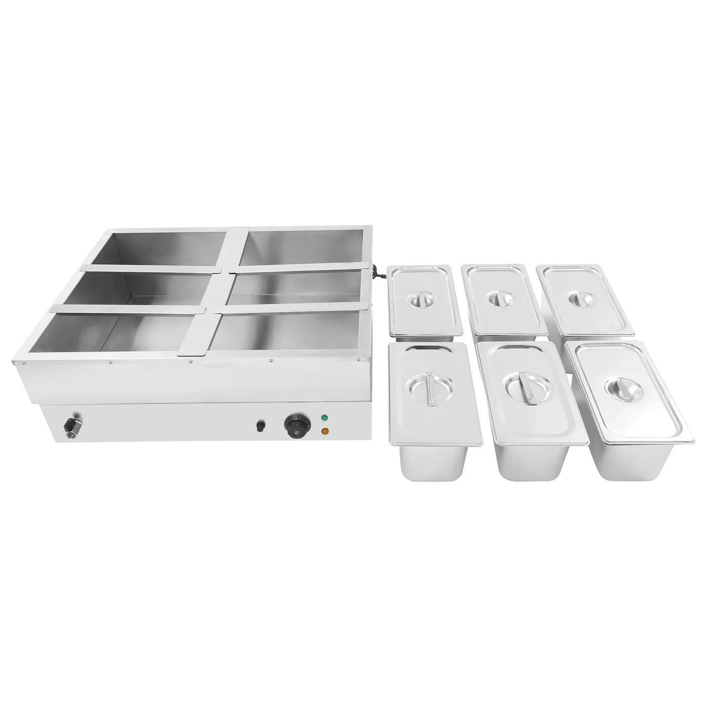 Bymaocar 1500W Countertop Stainless Steel Soup Warmer 6 Pan
